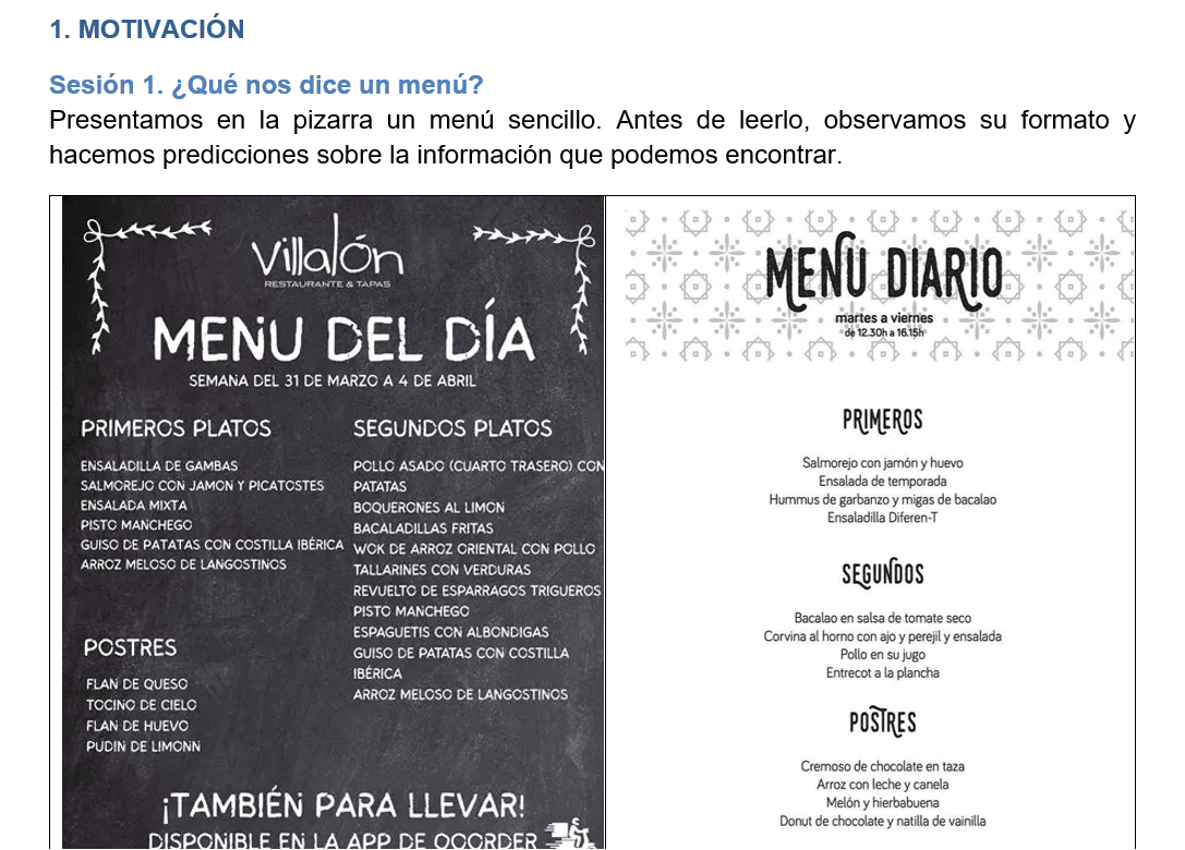 Tipologías textuales - El menú